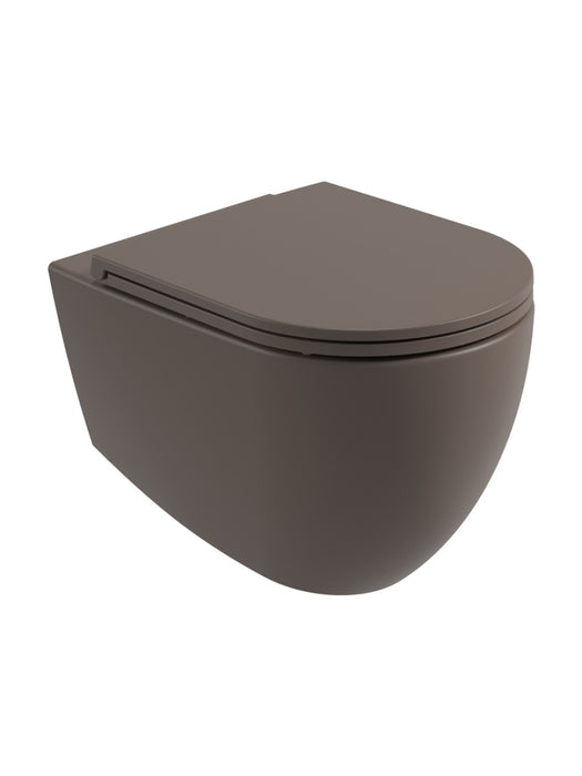 AVANTI Rimless Wall Hung WC & Soft Close Seat Ground Mocha