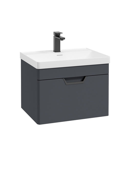 FREYA Wall Hung 60cm Single Drawer Vanity Unit Matt Night Sky Blue-Matt Black Handle