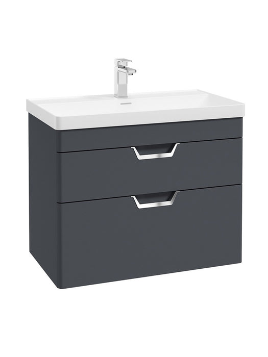 FREYA Wall Hung 80cm Two Drawer Vanity Unit Matt Night Sky Blue-Chrome Handle