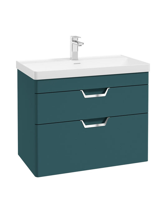 FREYA Wall Hung 80cm Two Drawer Vanity Unit Matt Ocean Blue-Chrome Handle