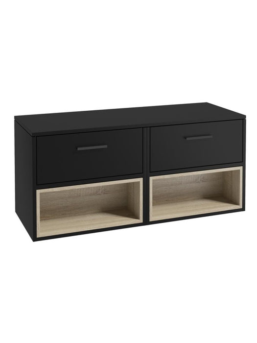 MALMO Wall Hung 120cm Two Drawer Countertop Vanity Unit Matt Black - Matt Black Handle