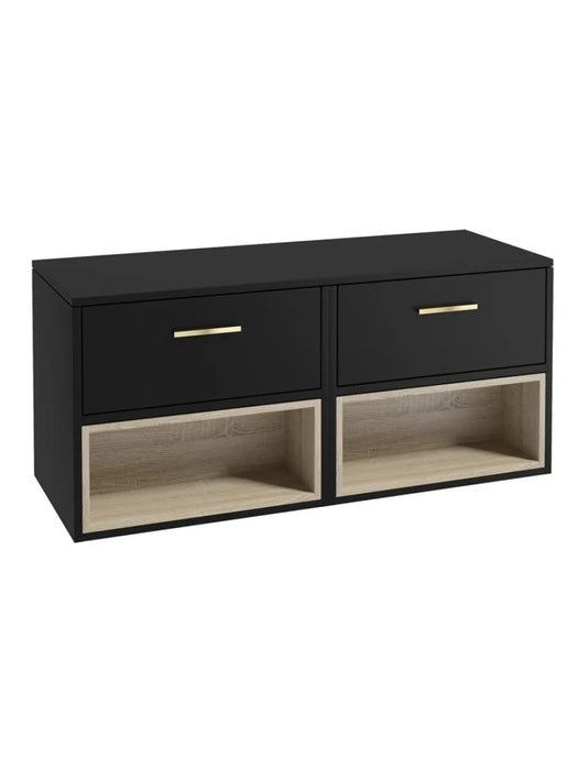 MALMO Wall Hung 120cm Two Drawer Countertop Vanity Unit Matt Black - Brushed Gold Handle
