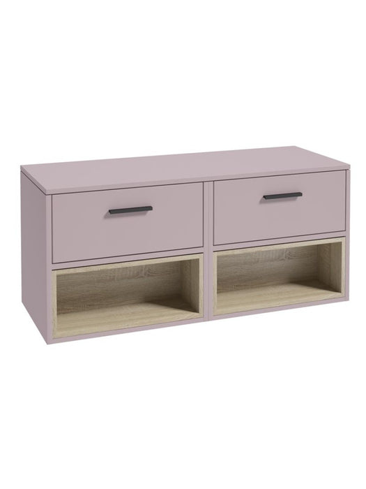 MALMO Wall Hung 120cm Two Drawer Countertop Vanity Unit Matt Cashmere Pink - Matt Black Handle
