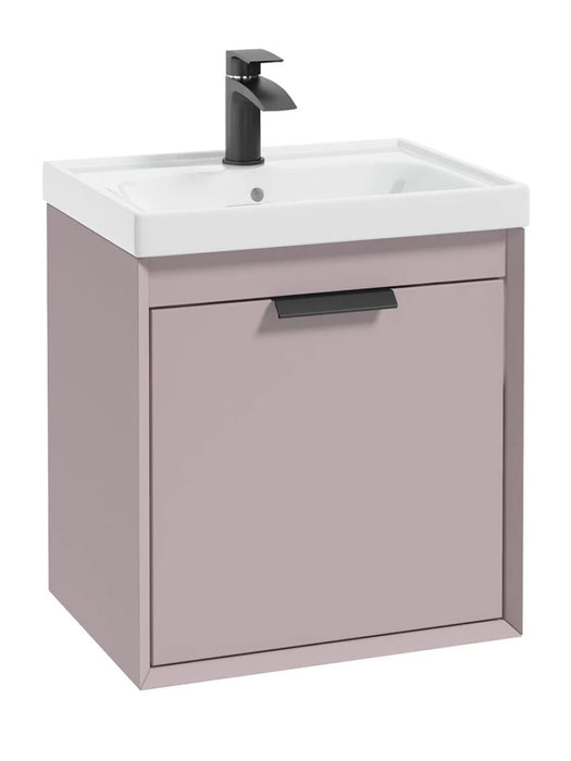 FJORD Wall Hung 50cm Two Drawer Vanity Unit Matt Cashmere Pink - Matt Black Handle