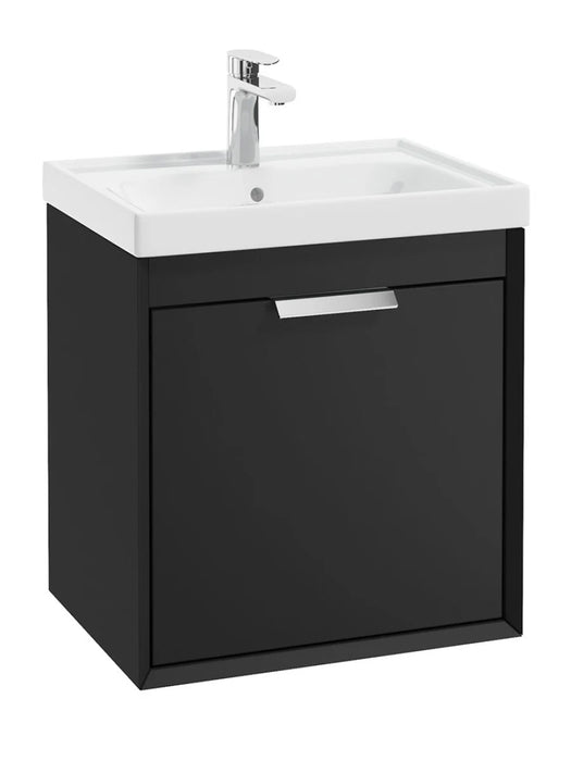 FJORD Wall Hung 50cm Two Drawer Vanity Unit Matt Black - Brushed Chrome Handle
