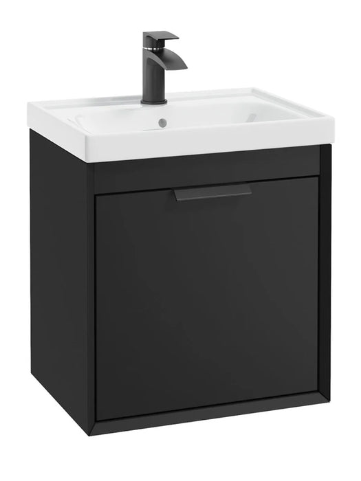 FJORD Wall Hung 50cm Two Drawer Vanity Unit Matt Black - Matt Black Handle