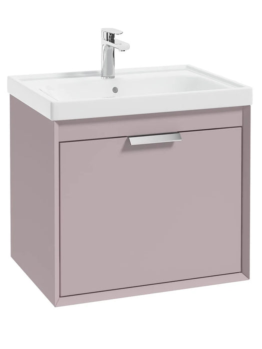 FJORD Wall Hung 60cm Two Drawer Vanity Unit Matt Cashmere Pink - Brushed Chrome Handle