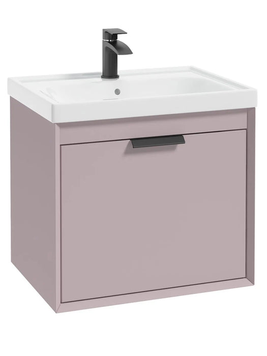 FJORD Wall Hung 60cm Two Drawer Vanity Unit Matt Cashmere Pink - Matt Black Handle