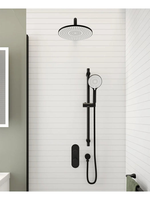 ALITA Knurled Shower Set 1 & Wall Mounted Fixed Head Matt Black