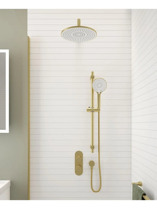 ALITA Knurled Shower Set 1 & Wall Mounted Fixed Head Brushed Gold