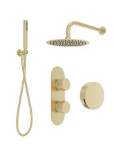 ALITA Knurled Bath Set 3 & Wall Mounted Fixed Head Brushed Gold