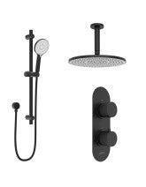 ALITA Knurled Shower Set 1 & Ceiling Mounted Fixed Head Matt Black