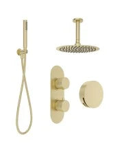 ALITA Knurled Bath Set 3 &  Ceiling Mounted Fixed Head Brushed Gold