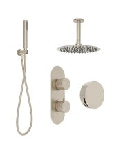 ALITA Knurled Bath Set 3 &  Ceiling Mounted Fixed Head Brushed Nickel