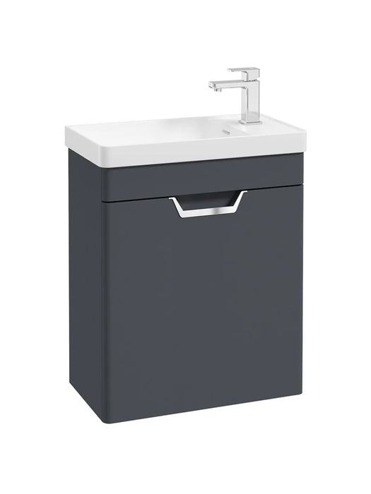 FREYA Wall Hung 55cm Single Door Cloakroom Vanity Unit Matt Night Sky Blue-Chrome Handle