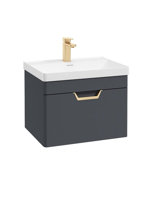FREYA Wall Hung 60cm Single Drawer Vanity Unit Matt Night Sky Blue-Gold Handle