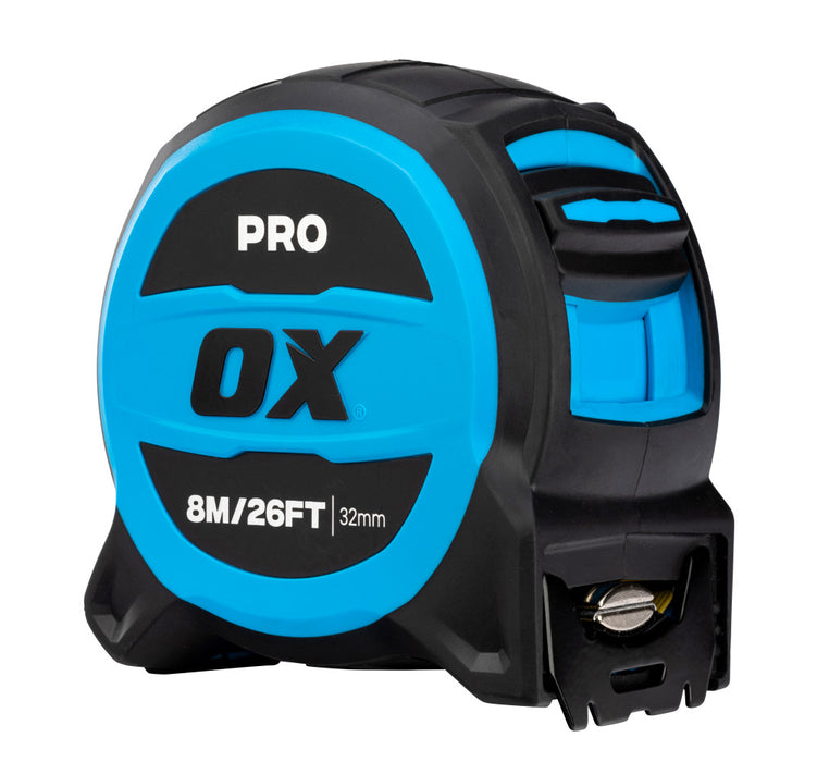 OX Pro 8m/26ft Tuff Blade Tape Measure – Magnetic Dual Hook & 32mm Wide Blade