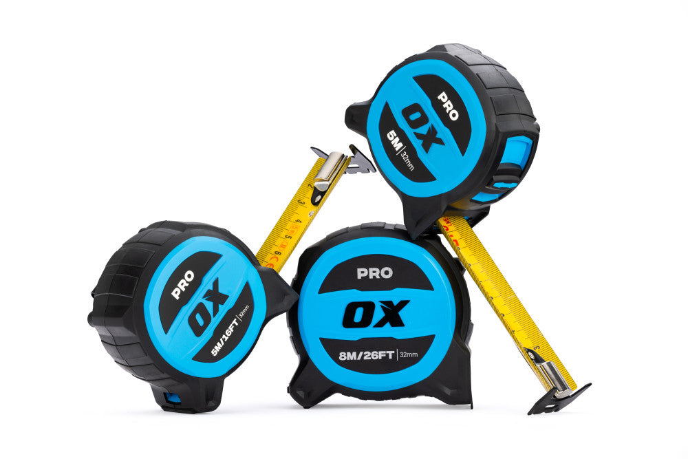 OX Pro 5m Metric Only Tuff Blade Tape Measure – Magnetic Dual Hook & 32mm Wide Blade