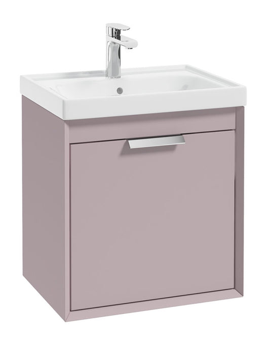 FJORD Wall Hung 50cm Two Drawer Vanity Unit Matt Cashmere Pink - Brushed Chrome Handle