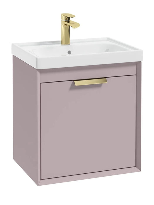 FJORD Wall Hung 50cm Two Drawer Vanity Unit Matt Cashmere Pink - Brushed Gold Handle