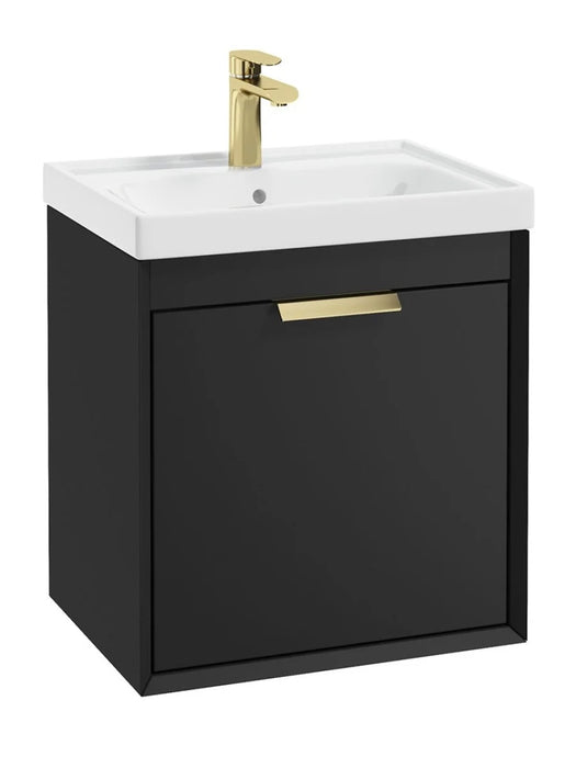 FJORD Wall Hung 50cm Two Drawer Vanity Unit Matt Black - Brushed Gold Handle