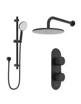 ALITA Knurled Shower Set 1 &  Wall Mounted Fixed Head Matt Black