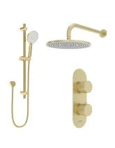 ALITA Knurled Shower Set 1 &  Wall Mounted Fixed Head Brushed Gold