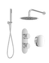 ALITA Knurled Bath Set 3 &  Wall Mounted Fixed Head Chrome