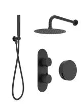 ALITA Knurled Bath Set 3 &  Wall Mounted Fixed Head Matt Black