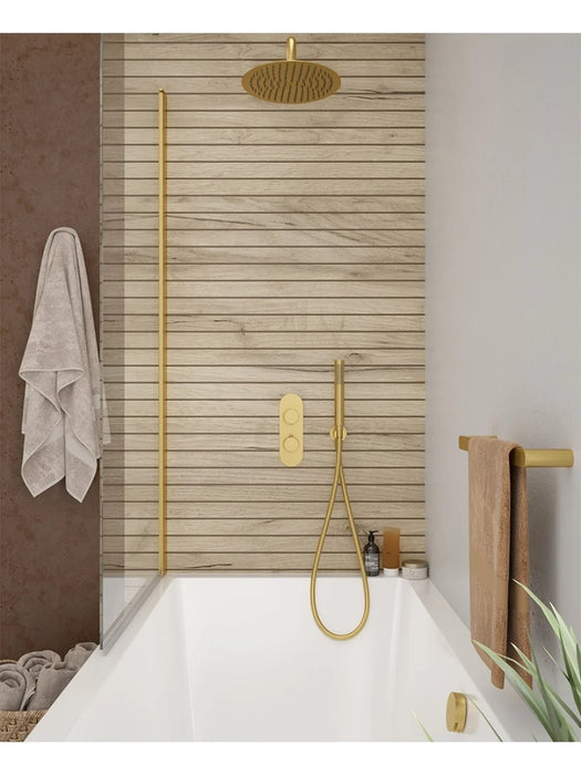 ALITA Knurled Bath Set 3 &  Wall Mounted Fixed Head Brushed Gold