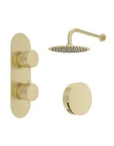ALITA Knurled Bath Set 4 &  Wall Mounted Fixed Head Brushed Gold