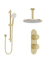 ALITA Knurled Shower Set 1 &  Ceiling Mounted Fixed Head Brushed Gold