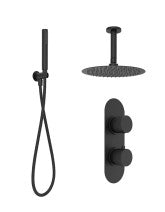 ALITA Knurled Shower Set 2 &  Ceiling Mounted Fixed Head Matt Black