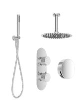 ALITA Knurled Bath Set 3 &  Ceiling Mounted Fixed Head Chrome
