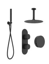 ALITA Knurled Bath Set 3 &  Ceiling Mounted Fixed Head Matt Black